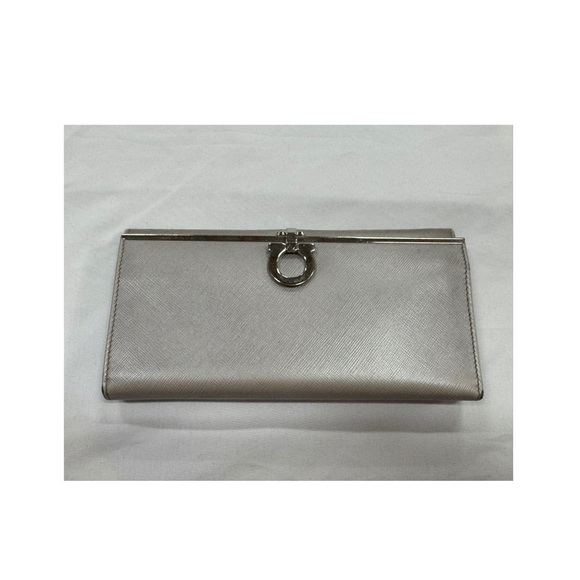 Salvatore Ferragamo Handbags - Salvatore Ferragamo Silver Gancini Saffiano Leather Wallet  EUC